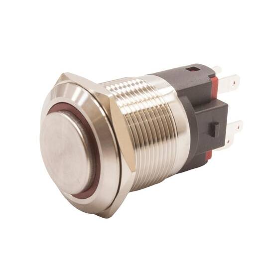 22E-G1-E 22mm Çıkık Yaylı Işıklı Metal Buton - Kırmızı